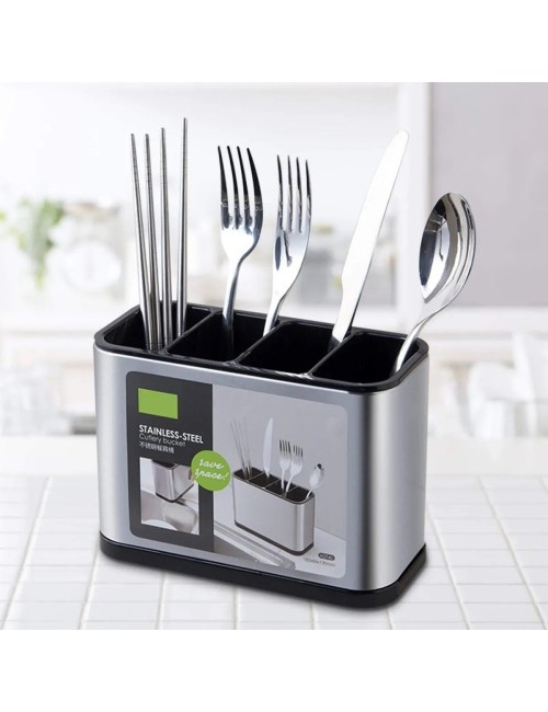 Organizador Escurridor De Cubiertos Acero Inoxidable 4 Cav Plateado