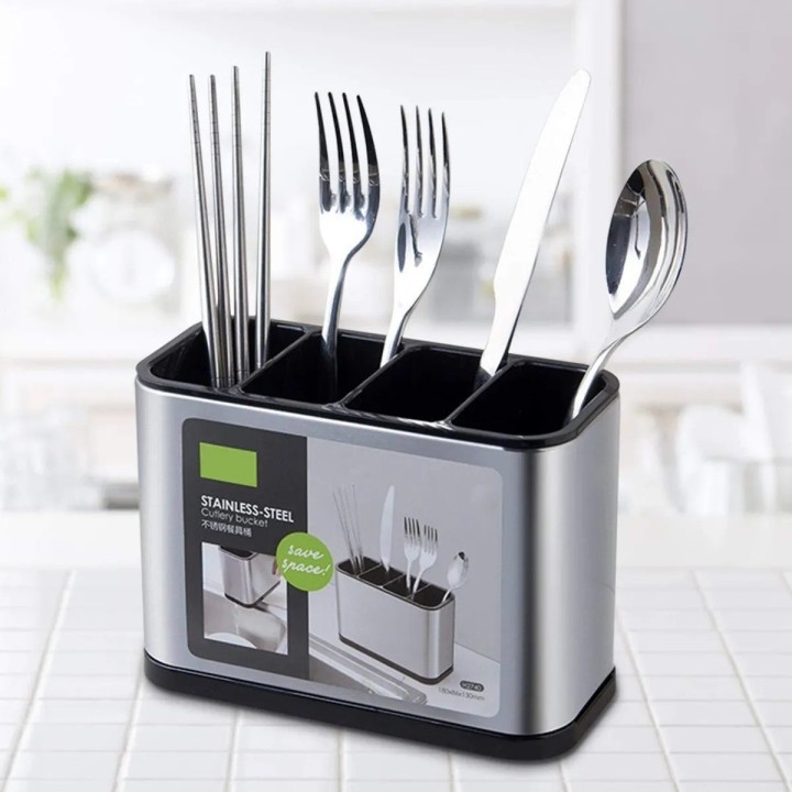 Organizador Escurridor De Cubiertos Acero Inoxidable 4 Cav Plateado