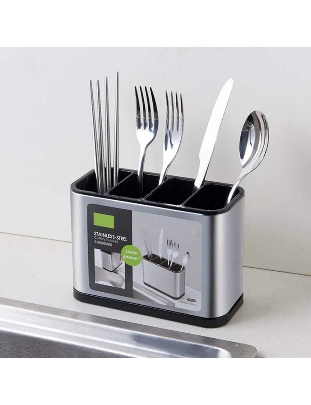 Organizador Escurridor De Cubiertos Acero Inoxidable 4 Cav Plateado