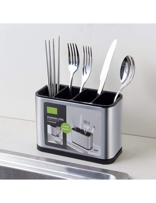 Organizador Escurridor De Cubiertos Acero Inoxidable 4 Cav Plateado