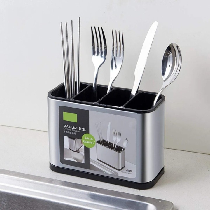 Organizador Escurridor De Cubiertos Acero Inoxidable 4 Cav Plateado