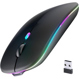Mouse Inalámbrico Recargable Dual Bluetooth 5.2 + 2.4g Led Negro