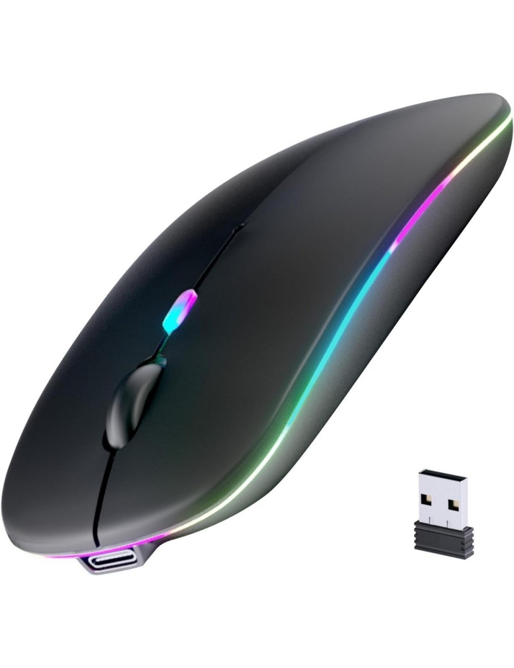 Mouse Inalámbrico Recargable Dual Bluetooth 5.2 + 2.4g Led Negro