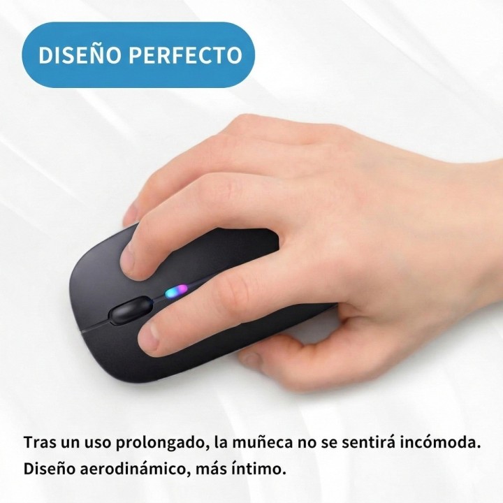 Mouse Inalámbrico Recargable Dual Bluetooth 5.2 + 2.4g Led Negro