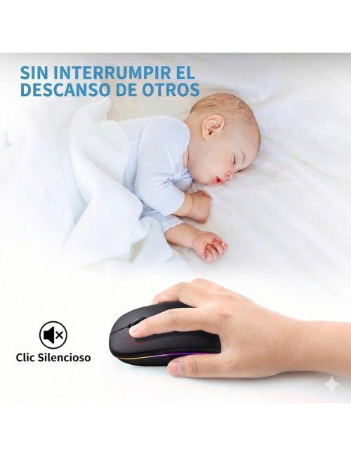 Mouse Inalámbrico Recargable Dual Bluetooth 5.2 + 2.4g Led Negro