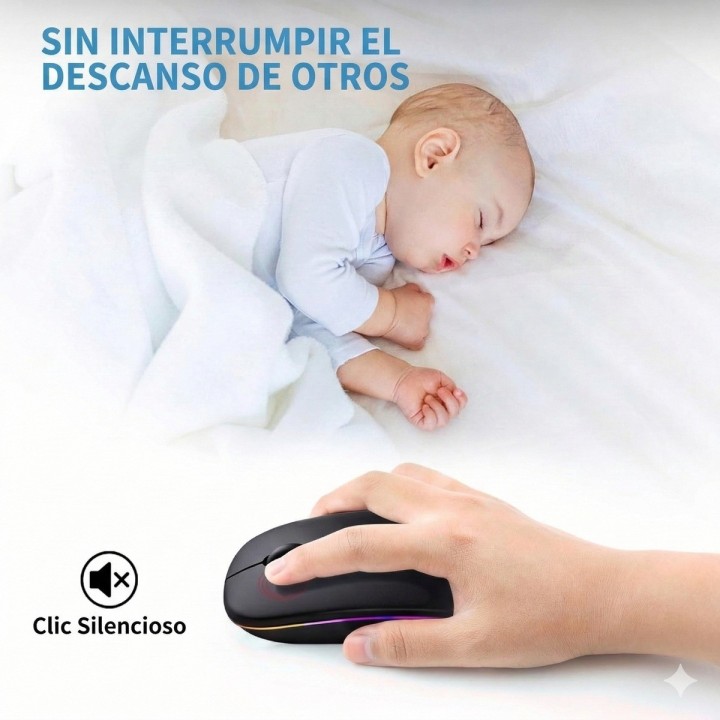 Mouse Inalámbrico Recargable Dual Bluetooth 5.2 + 2.4g Led Negro