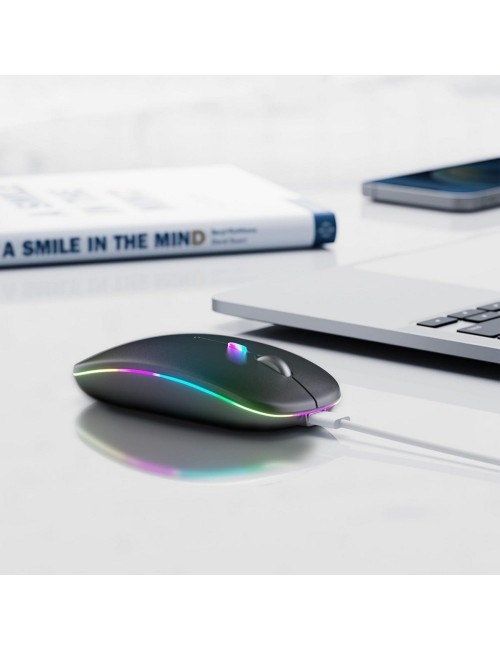 Mouse Inalámbrico Recargable Dual Bluetooth 5.2 + 2.4g Led Negro