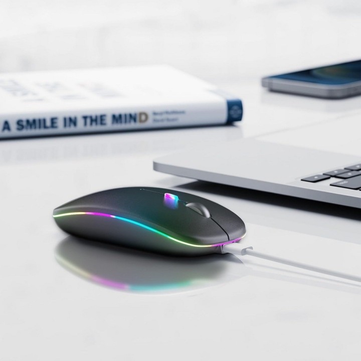 Mouse Inalámbrico Recargable Dual Bluetooth 5.2 + 2.4g Led Negro