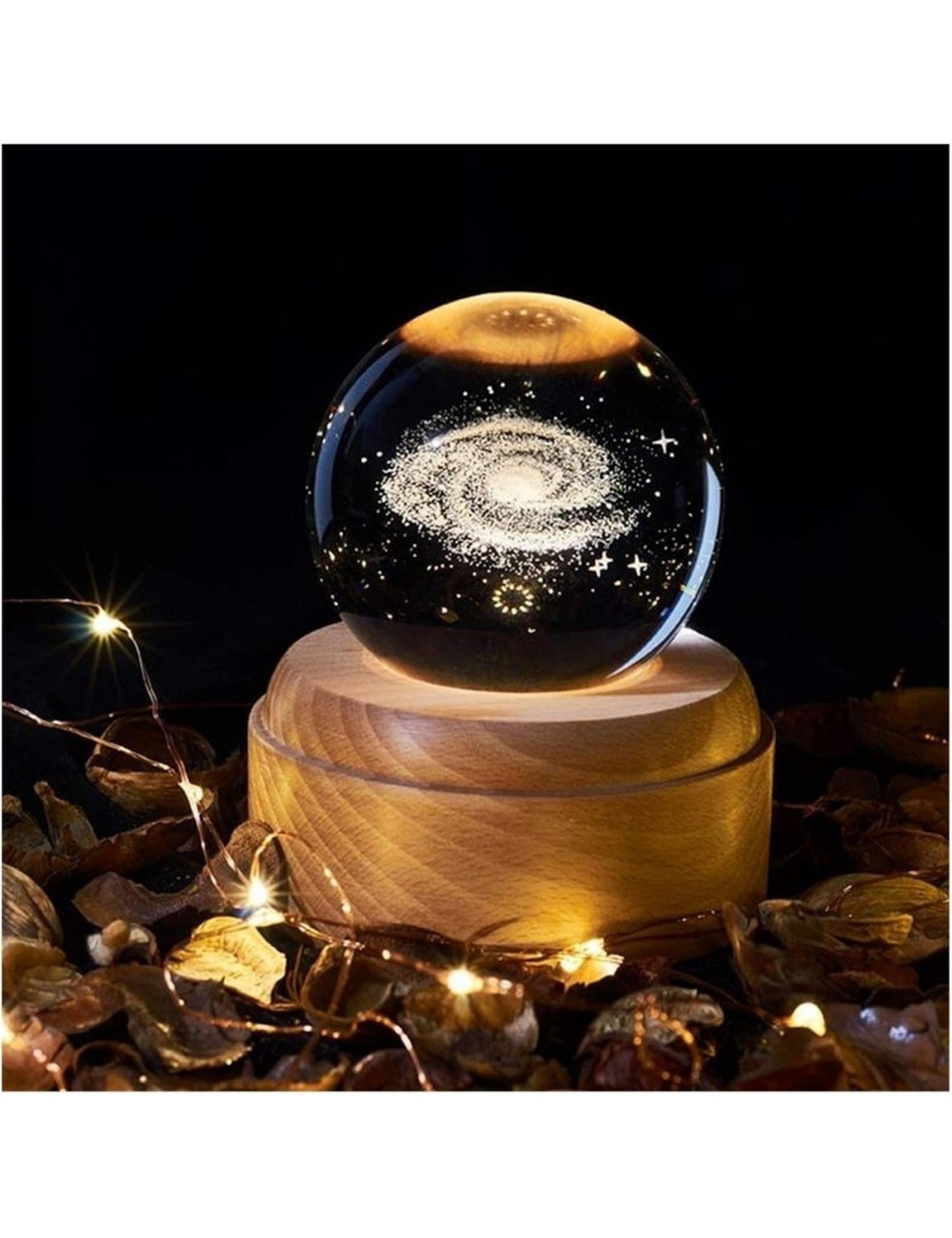 Lámpara Bola De Cristal Galaxia 3d Giro 360 Led Base Usb Beige Dc5v