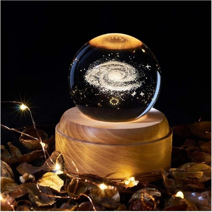 Lámpara Bola De Cristal Galaxia 3d Giro 360 Led Base Usb Beige Dc5v