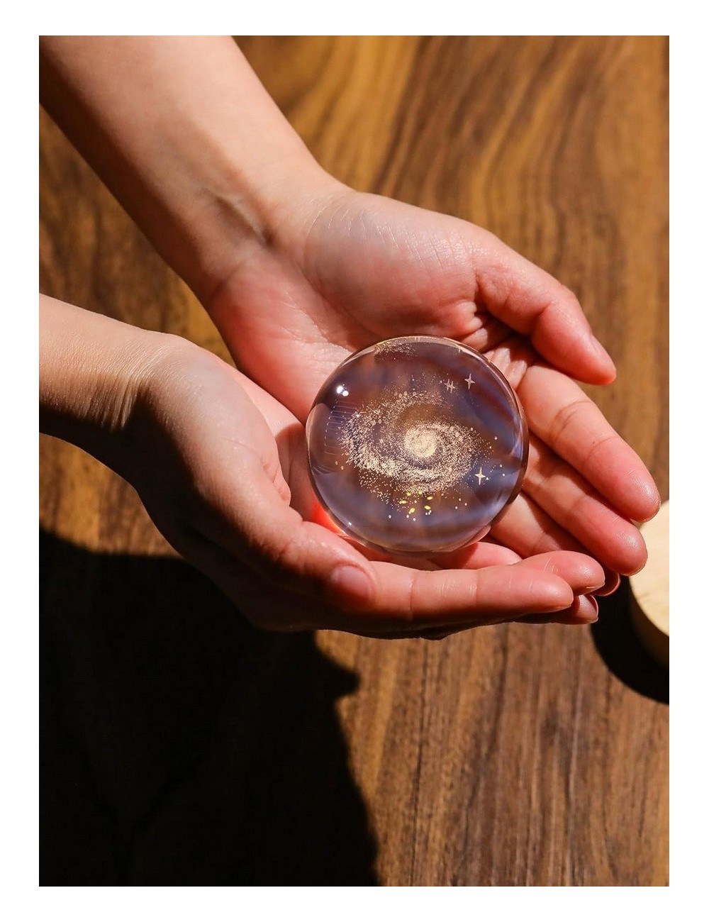 Lámpara Bola De Cristal Galaxia 3d Giro 360 Led Base Usb Beige Dc5v