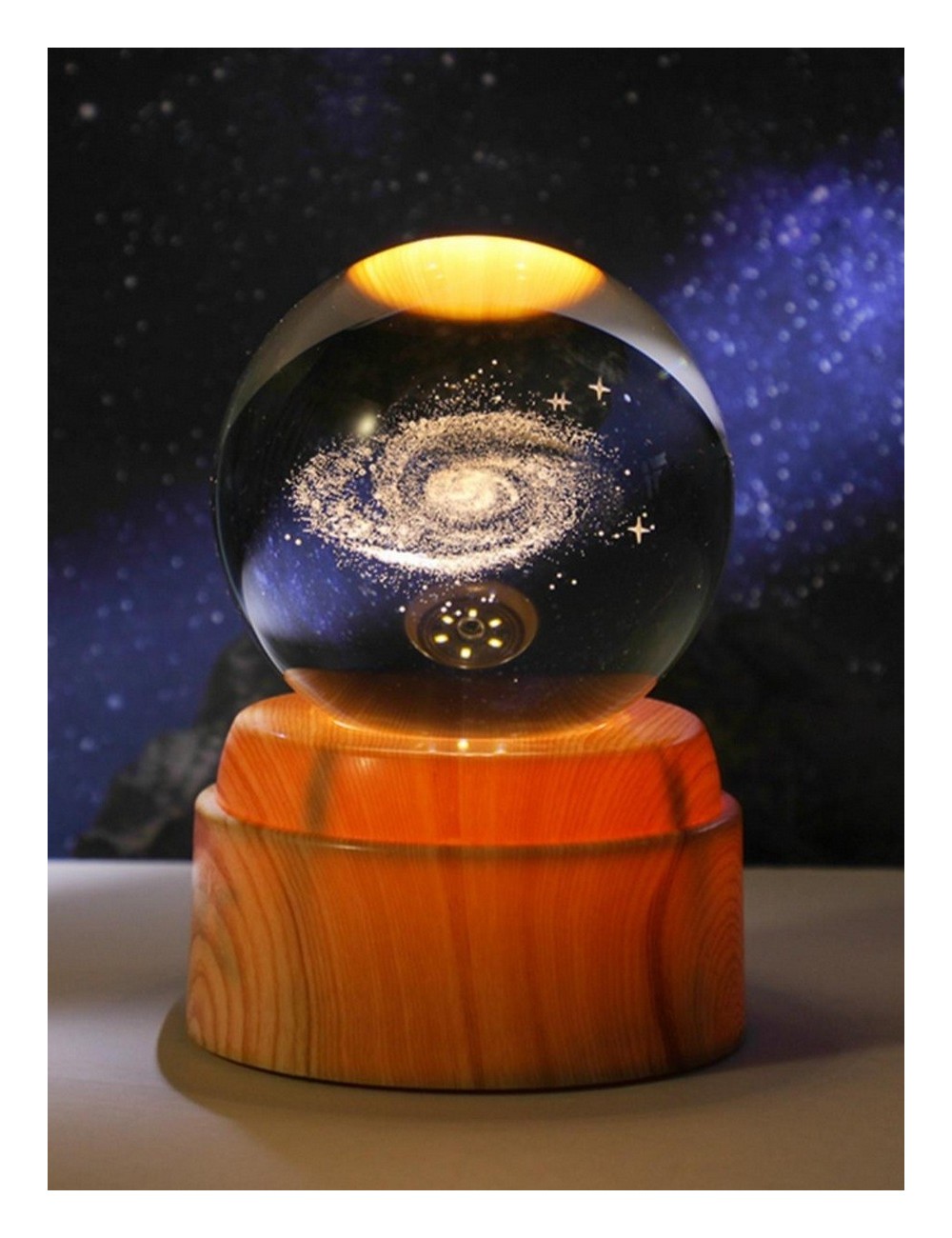Lámpara Bola De Cristal Galaxia 3d Giro 360 Led Base Usb Beige Dc5v