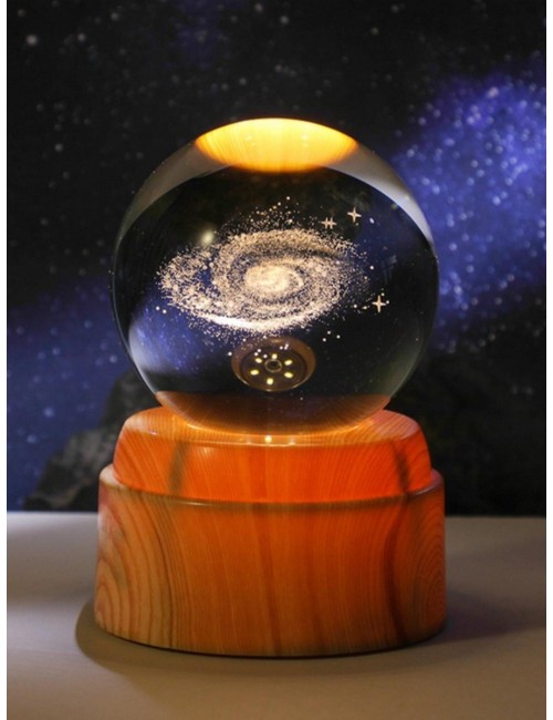 Lámpara Bola De Cristal Galaxia 3d Giro 360 Led Base Usb Beige Dc5v