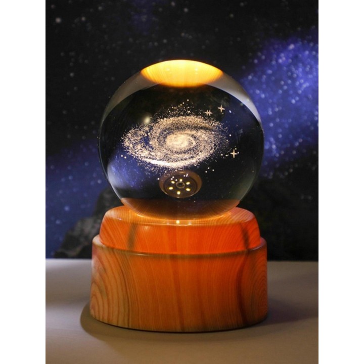 Lámpara Bola De Cristal Galaxia 3d Giro 360 Led Base Usb Beige Dc5v