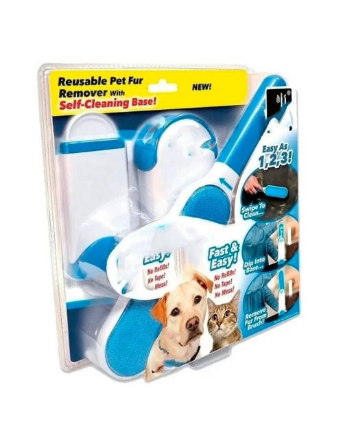 Cepillo Quita Pelos Mascotas Autolimpiante Reutilizable 2en1 Azul