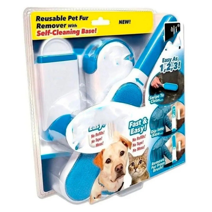 Cepillo Quita Pelos Mascotas Autolimpiante Reutilizable 2en1 Azul