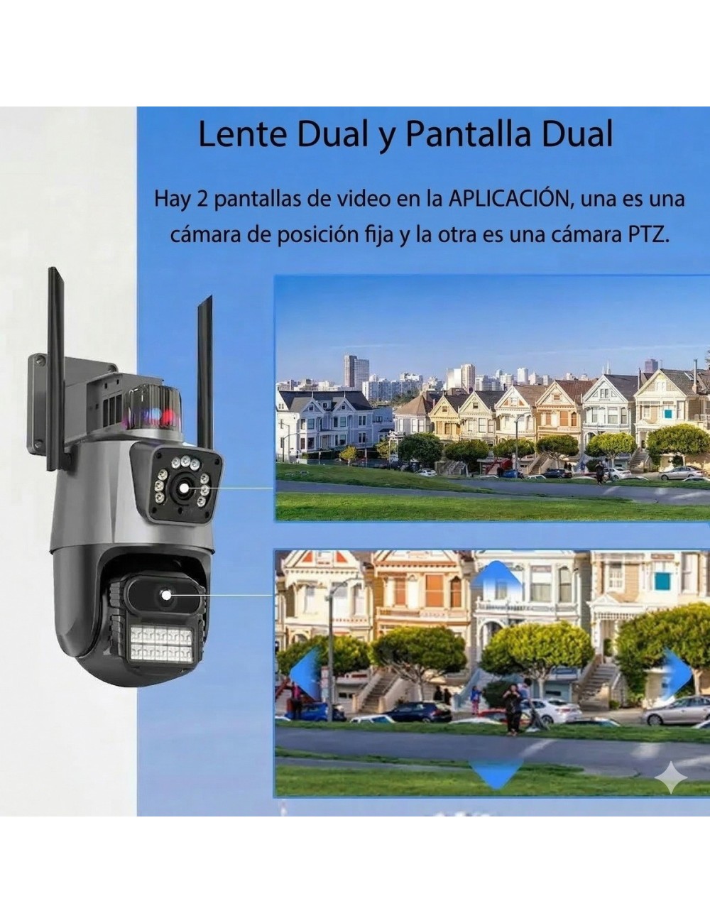 Cámara Seguridad Wifi Doble Lente 8mp 4k Ptz Alarma Sirena Gris