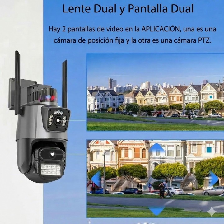 Cámara Seguridad Wifi Doble Lente 8mp 4k Ptz Alarma Sirena Gris