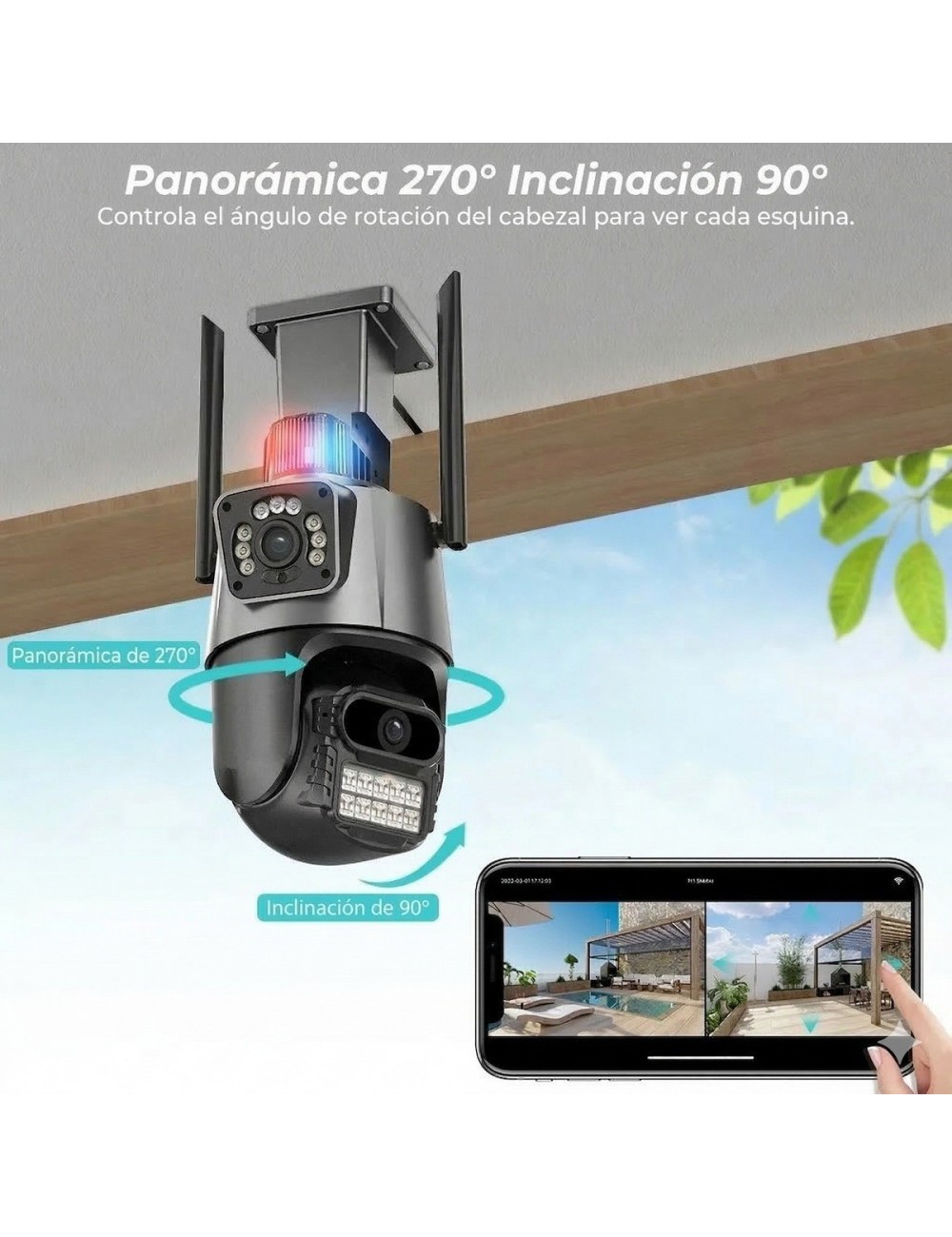 Cámara Seguridad Wifi Doble Lente 8mp 4k Ptz Alarma Sirena Gris