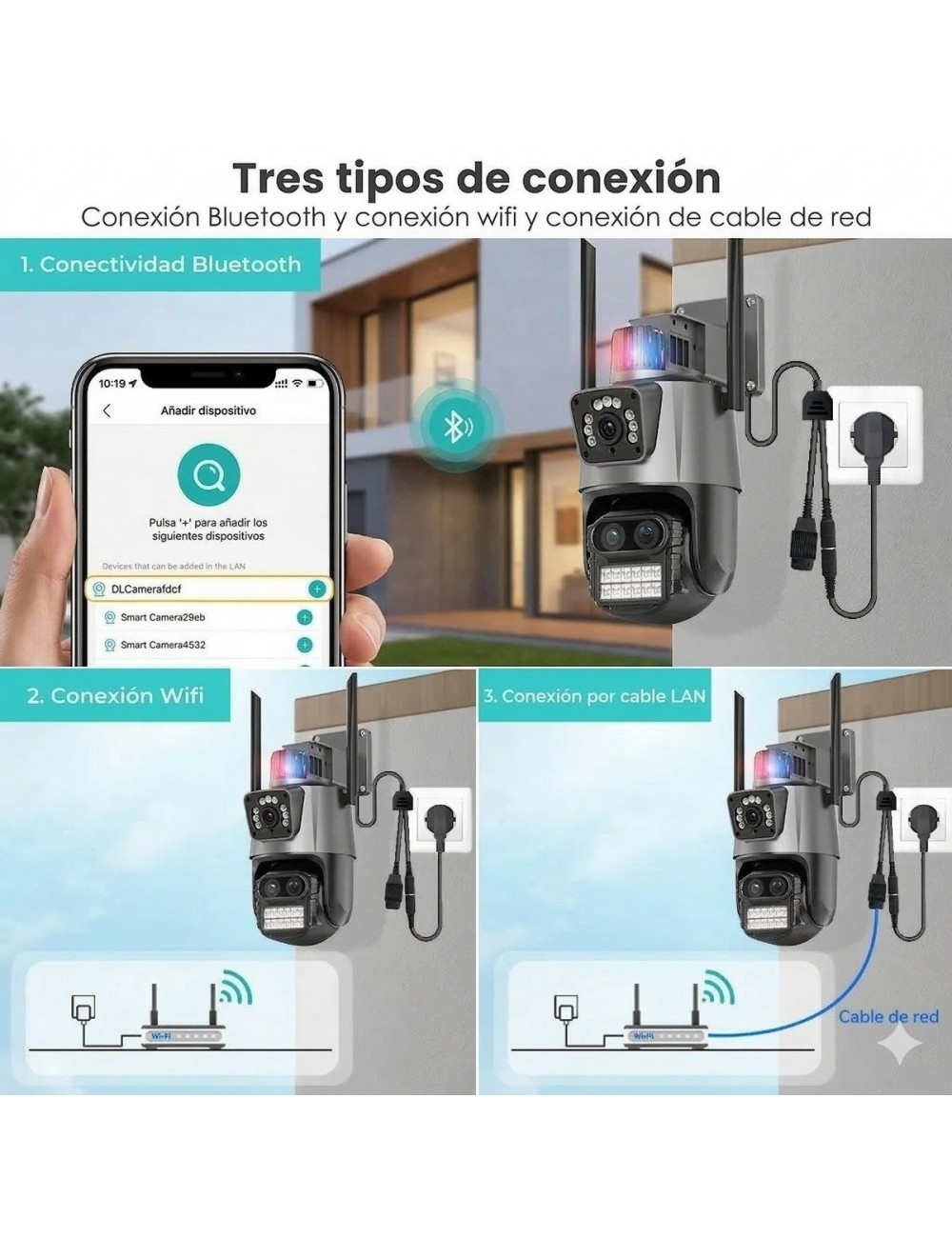 Cámara Seguridad Wifi Doble Lente 8mp 4k Ptz Alarma Sirena Gris