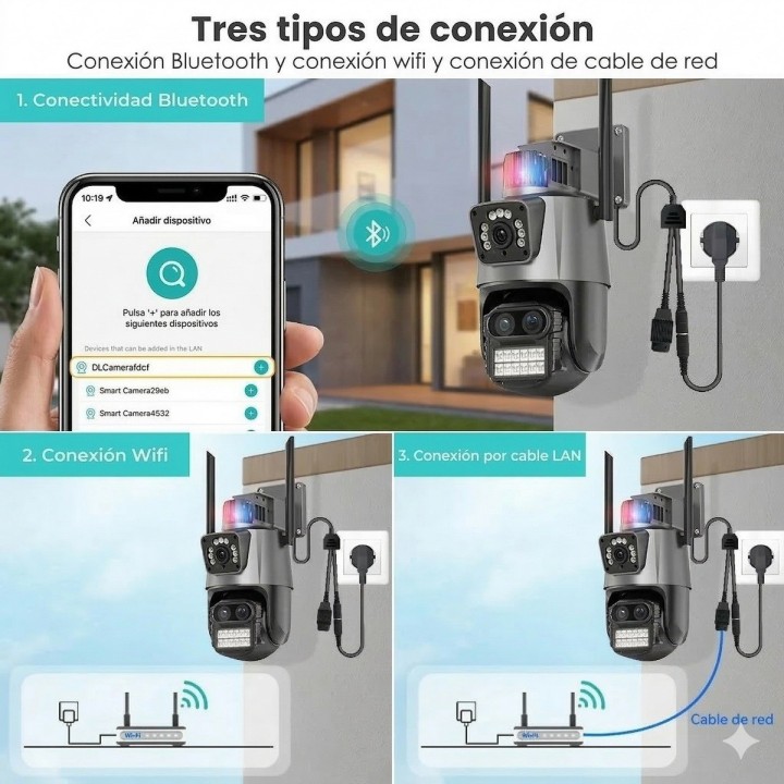 Cámara Seguridad Wifi Doble Lente 8mp 4k Ptz Alarma Sirena Gris