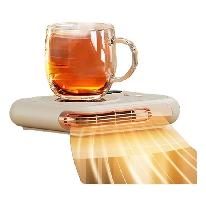 Calentador De Tazas Digital 2 En 1 Con Calefactor De Manos Beige