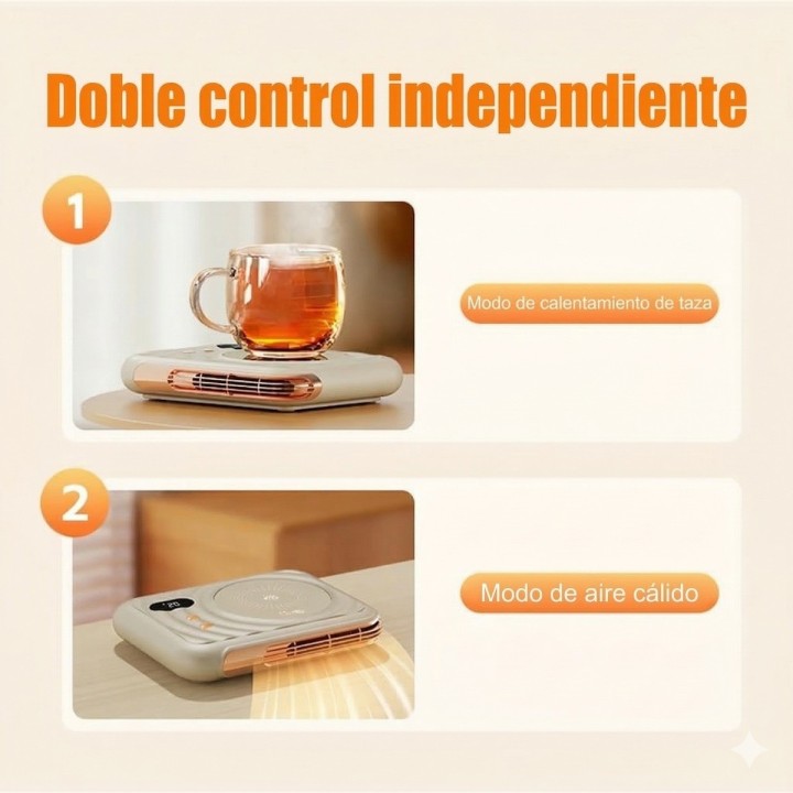Calentador De Tazas Digital 2 En 1 Con Calefactor De Manos Beige