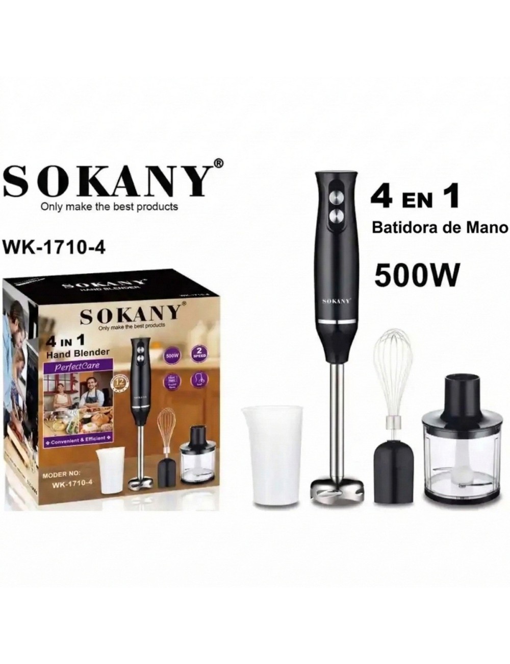 Batidora De Mano Inmersión 4 En 1 Potente 500w Mixer Pro Negro 110v/220v