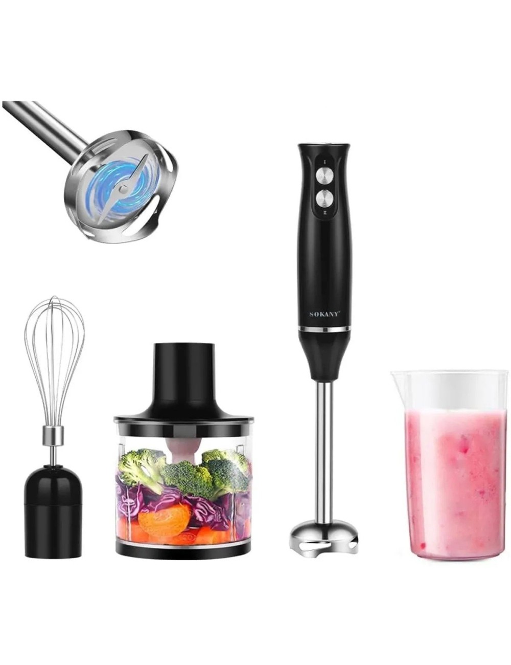 Batidora De Mano Inmersión 4 En 1 Potente 500w Mixer Pro Negro 110v/220v