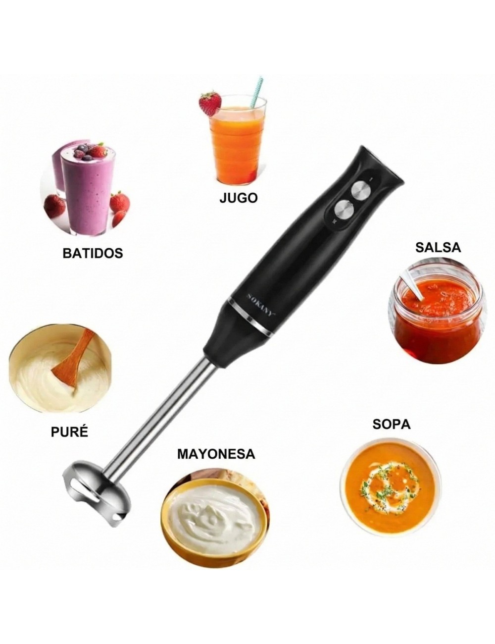 Batidora De Mano Inmersión 4 En 1 Potente 500w Mixer Pro Negro 110v/220v