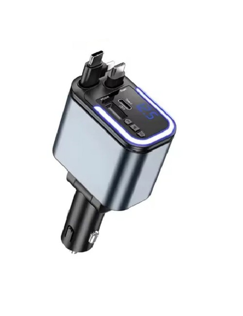 Cargador Carro Carga Rápida 180w Retráctil 5 En 1 Transmisor Negro