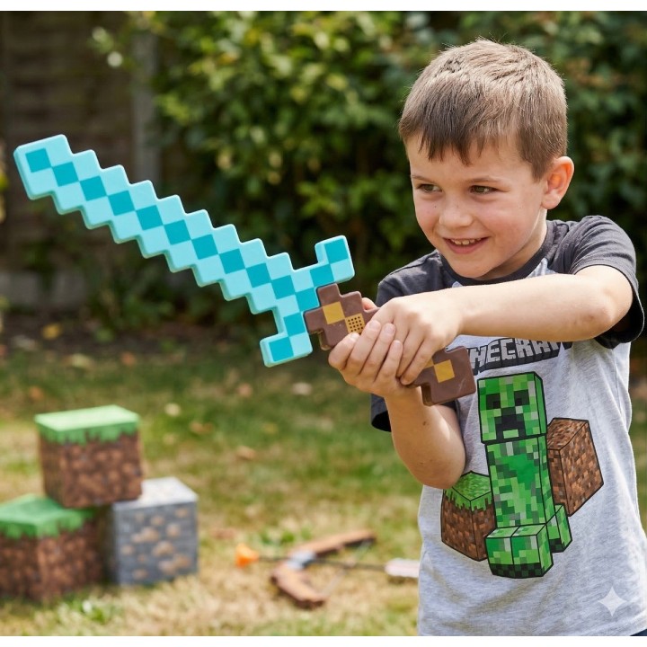 Espada Minecraft Diamante Juguete Con Luz Led Y Sonido 58cm