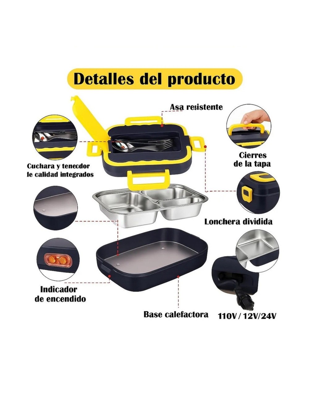 Lonchera Eléctrica Acero Inoxidable 2 En 1 Carro Hogar 1.5l Azul 110v/220v12v24v