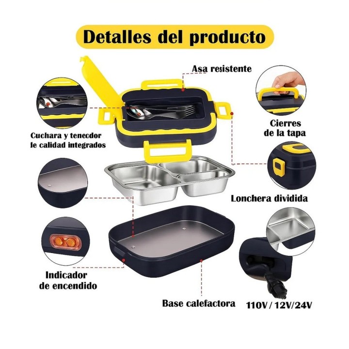 Lonchera Eléctrica Acero Inoxidable 2 En 1 Carro Hogar 1.5l Azul 110v/220v12v24v