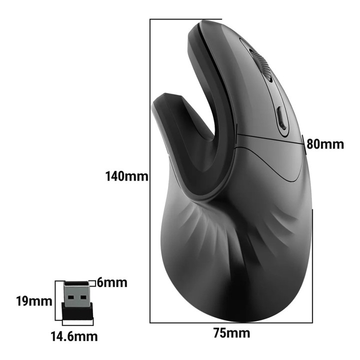 Mouse Ergonómico Vertical Inalámbrico Rf-7051 Pro Salud