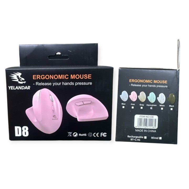 Mouse Vertical Ergonómico Femenino D8 Inalámbrico Recargable