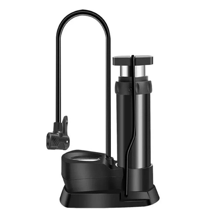 Mini Inflador De Pie Ergonómico Con Manómetro Doble Válvula