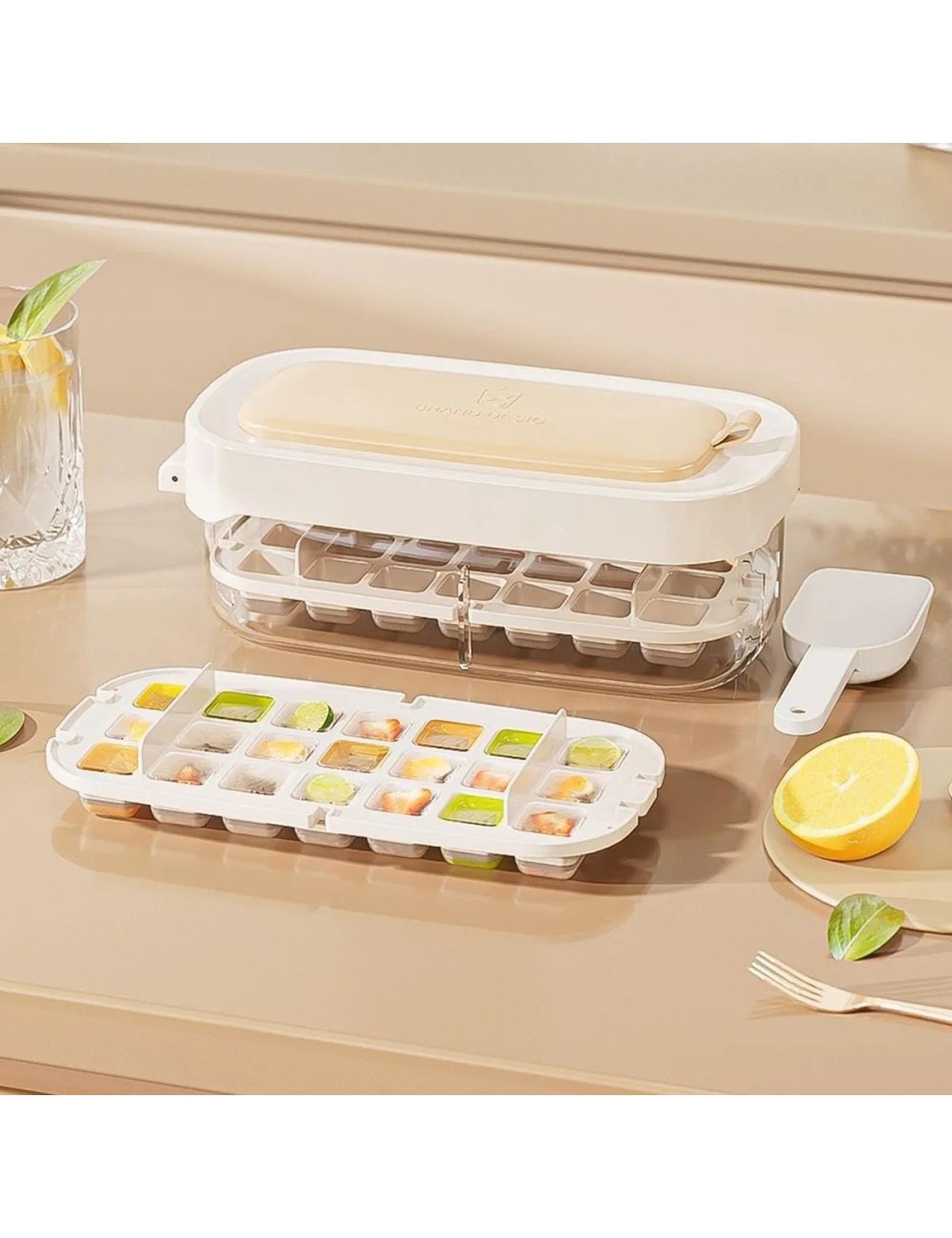 Cubitera Doble Con Contenedor Y Sistema De Prensa Fácil Cubo