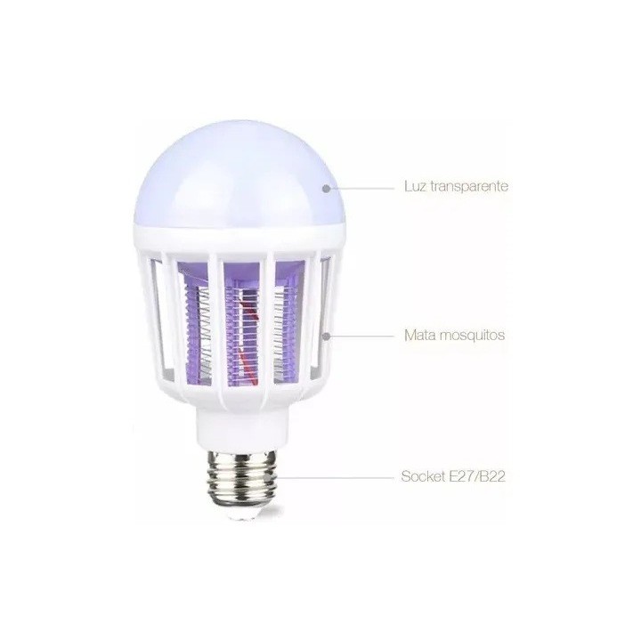 Bombillo Led Mata Mosquitos 2 En 1 Trampa Insecto Recargable