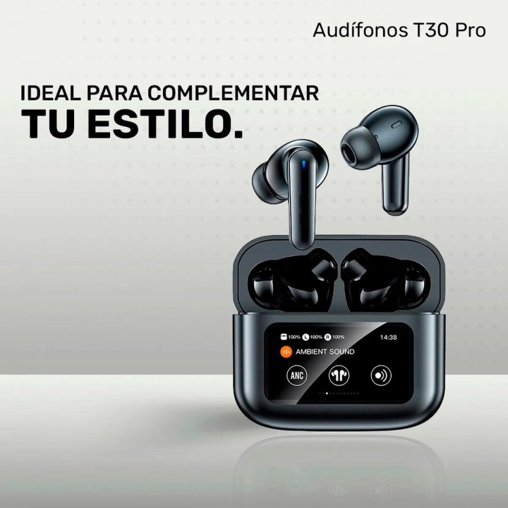 Audífonos T30 Pro Bluetooth Pantalla Táctil Full Color Anc