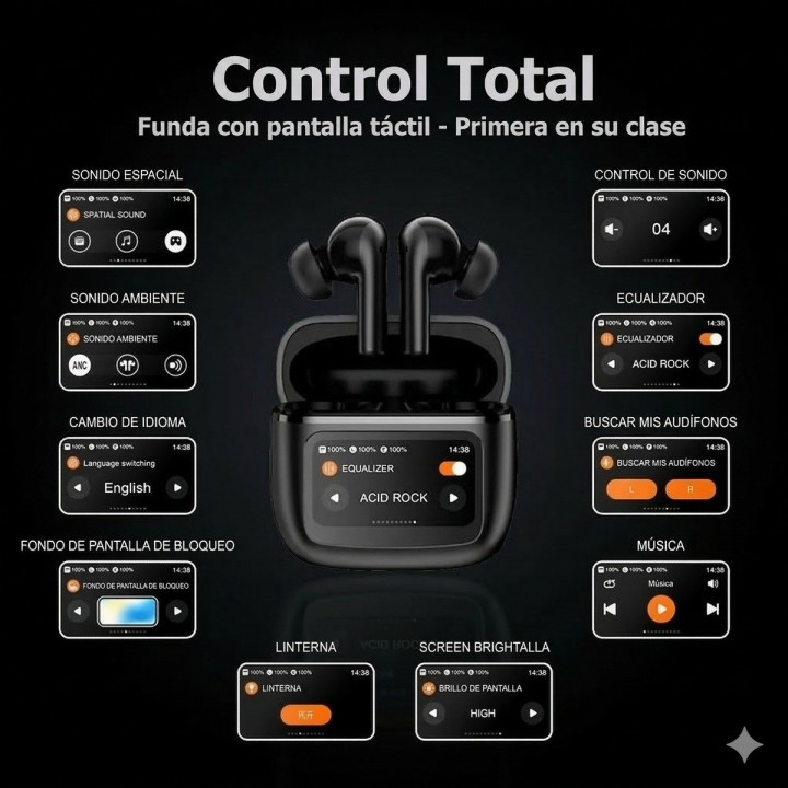 Audífonos T30 Pro Bluetooth Pantalla Táctil Full Color Anc