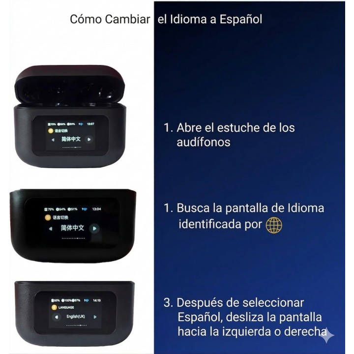 Audífonos T30 Pro Bluetooth Pantalla Táctil Full Color Anc