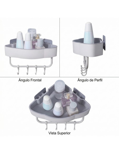 Estante Esquinero Organizador Baño Cocina Adhesivo Ganchos