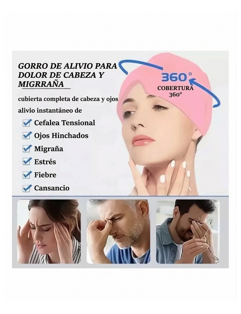 Gorro Gel Alivio Migraña Y Dolor De Cabeza Terapia Frío 360