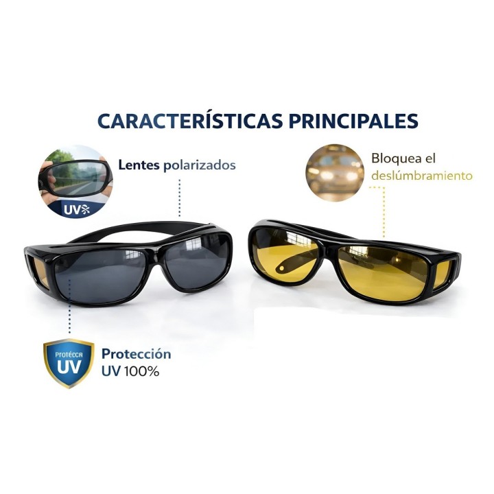 Gafas Hd Vision Dia Y Noche Polarizadas Conduccion Kit X2