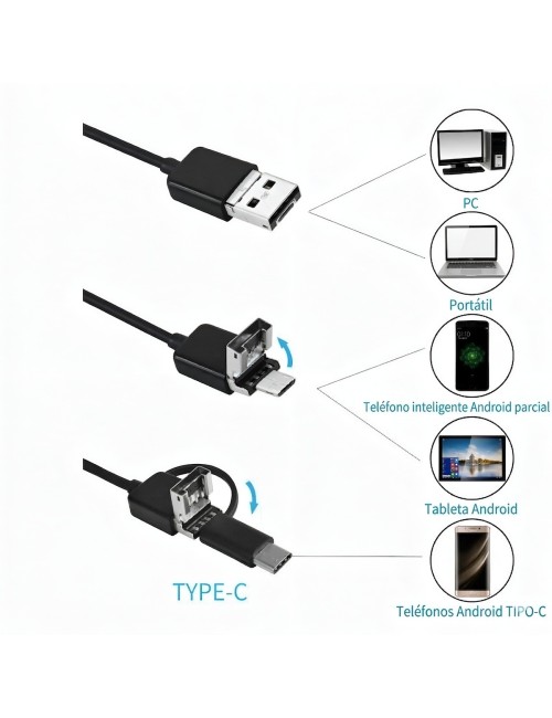 Camara Endoscopica 3 En 1 Android Pc 2 Metros Led