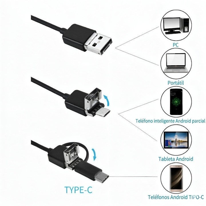 Camara Endoscopica 3 En 1 Android Pc 2 Metros Led