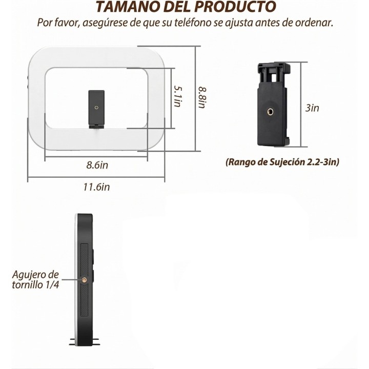 Aro De Luz Led Rectangular Portátil Para Celular Video Blog