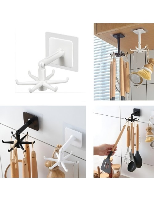 Organizador Giratorio 360 Adhesivo 6 Ganchos Cocina Y Baño