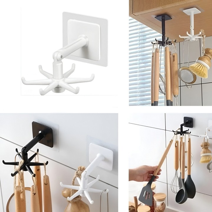 Organizador Giratorio 360 Adhesivo 6 Ganchos Cocina Y Baño